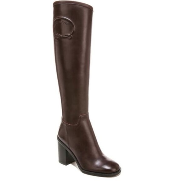 Franco Sarto Women Rivet Brown Leather Wide Calf Retro Tall Boots Size 9.5 - Picture 1 of 8